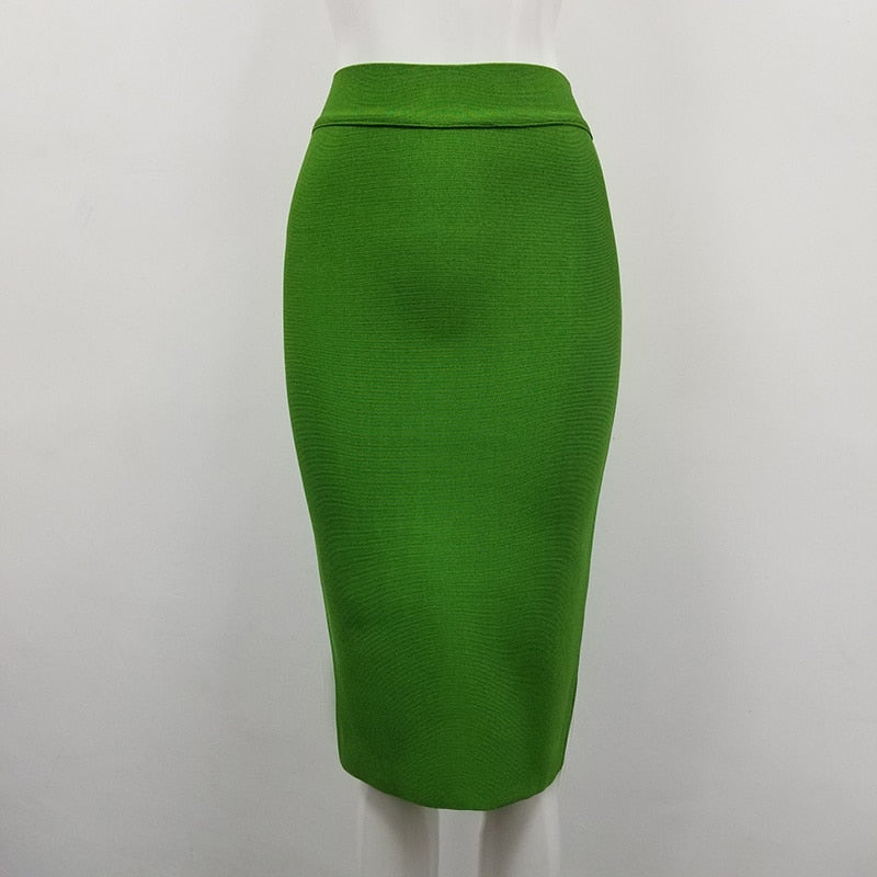 16 Colors High Quality Tight Pink Green Black Rayon Knee Length Bandage Skirt Night Club Party Skirt