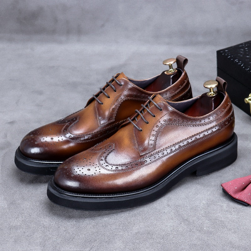 Handmade Leather Best Shoes, Men Summer New Brogue Carved Business Dress Shoe, Men Black Casual Increase British Lace-Up Oxford shoes