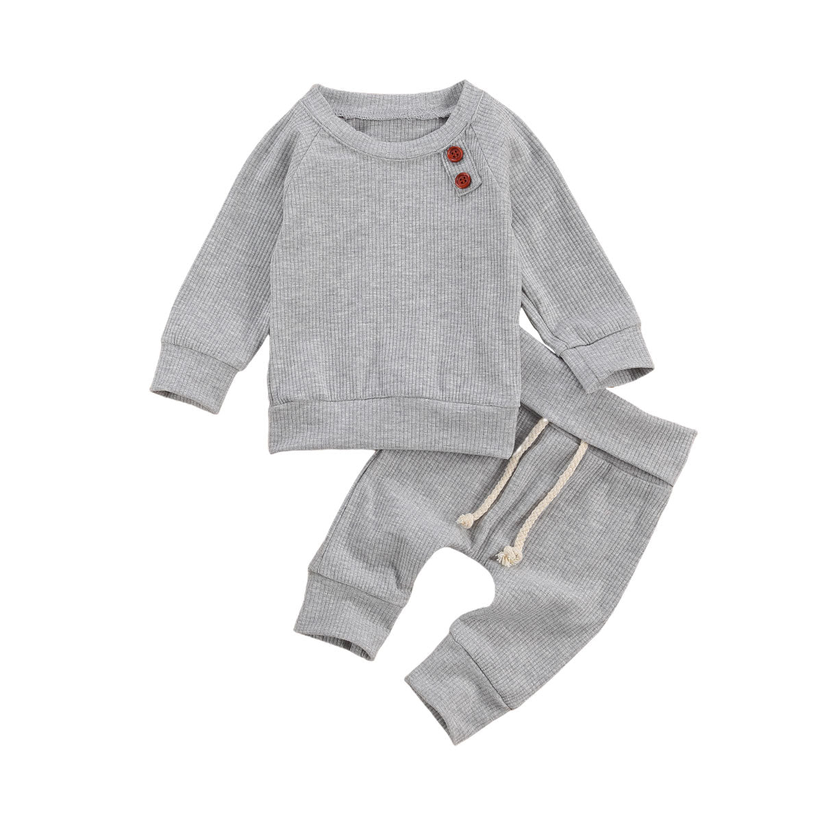 lioraitiin Newborn Baby 2-piece Outfit Set Long Sleeve Solid Color Top Pants Set for Baby Boys Girls Autumn Clothing Set