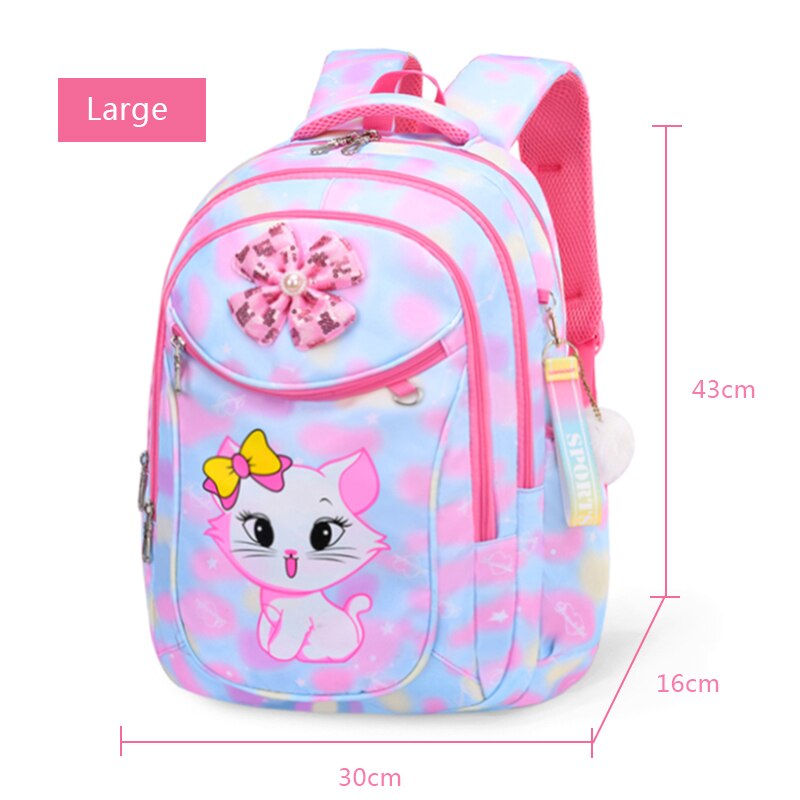 Cute Cat Bow Waterproof Pink School Backpack Girls Book Bag
