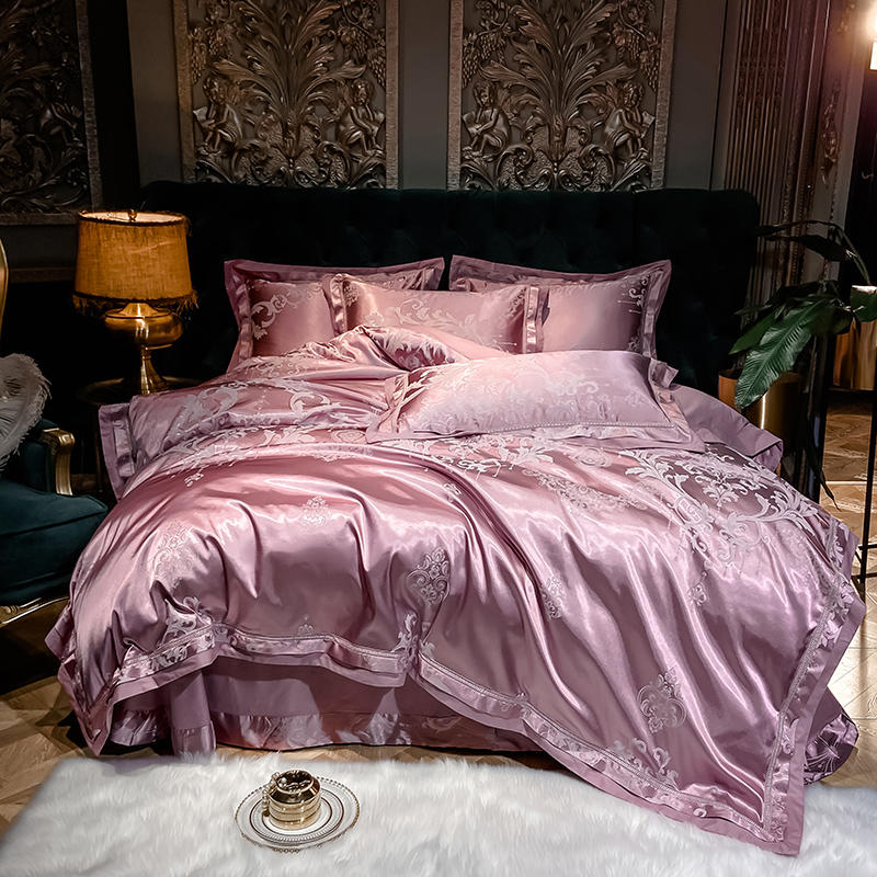 Sliver Gold Luxury Silk Satin Jacquard duvet cover bedding set queen king size Embroidery bed set bed sheet/Fitted sheet set