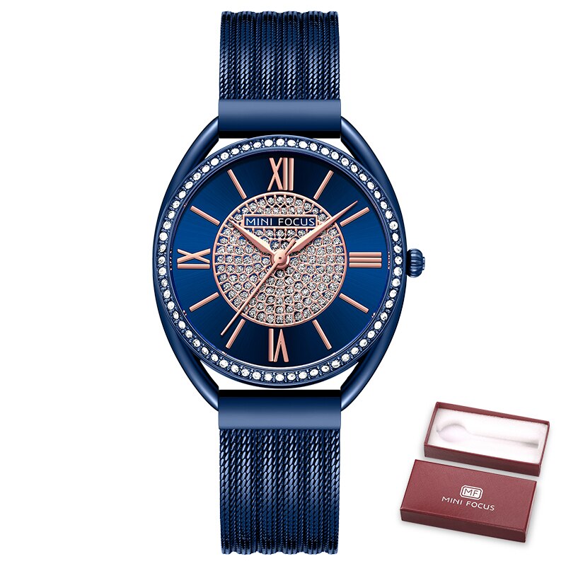 MINI FOCUS Trendy Crystal Watch for Women Business Dress Ladies Watches Top Brand Luxury Diamond Quartz  Steel Strap Wristwatch