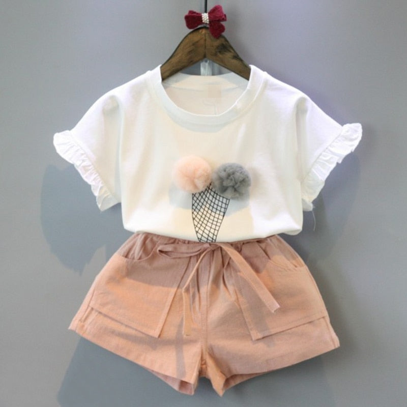Menoea Girls Clothing Sets 2022 New Style Summer Children&#39;s Clothes Cute  Dots Lace + Bow Short Pants 2pc Suits Kids Outfits