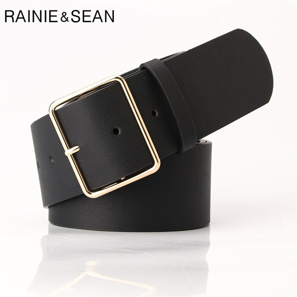 RAINIE SEAN Army Green Women Belt Ladies Waist Belt for Trousers Casual Buckle Pu Leather Wide Belt Women Accessories 104cm
