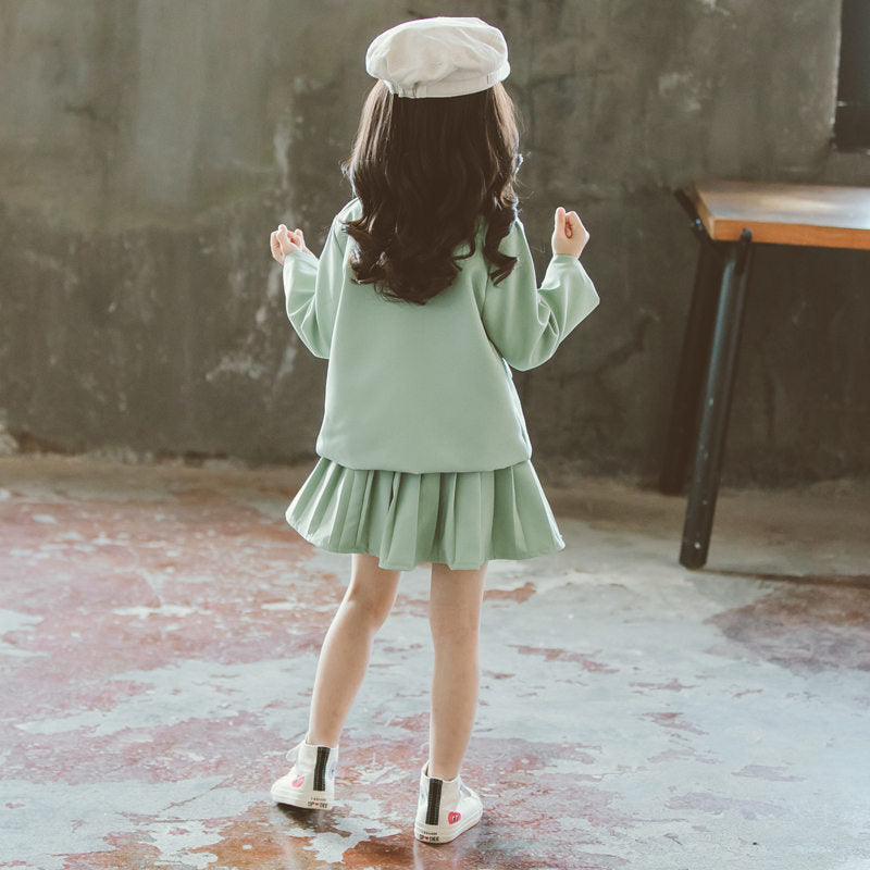 Girls Blazer Jackets Suit Children Kids Blazer+Pleated Skirt School Uniform 2Pcs Baby Spring Winter Suit Solid Color Clothes Set