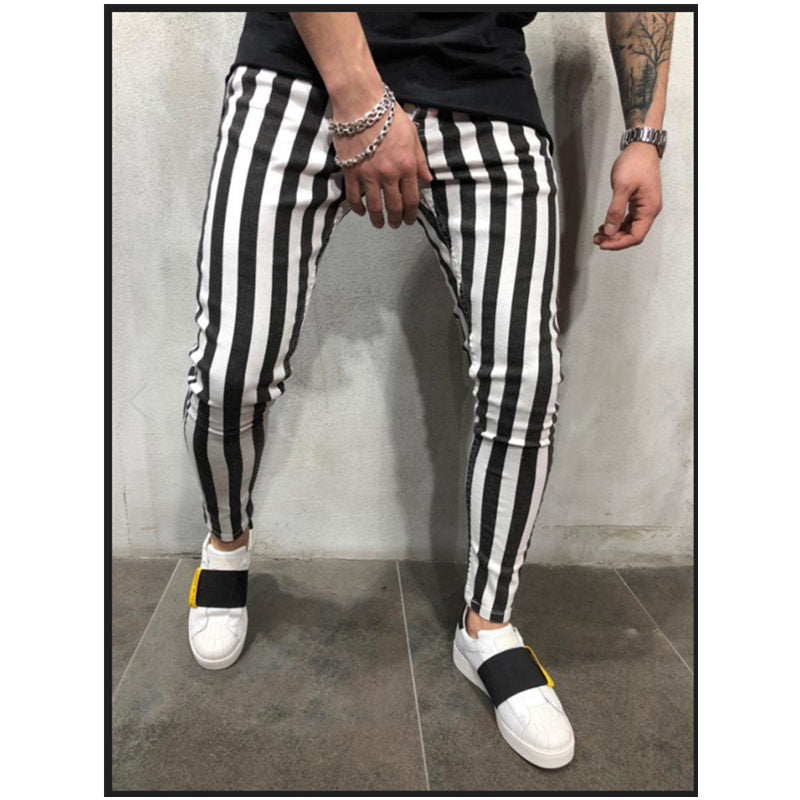 New Mens Black White Striped Casual Pants 2021 Autumn Fashion Joggers Sweatpants Men Track Pants Man Trousers Pantalones Hombre