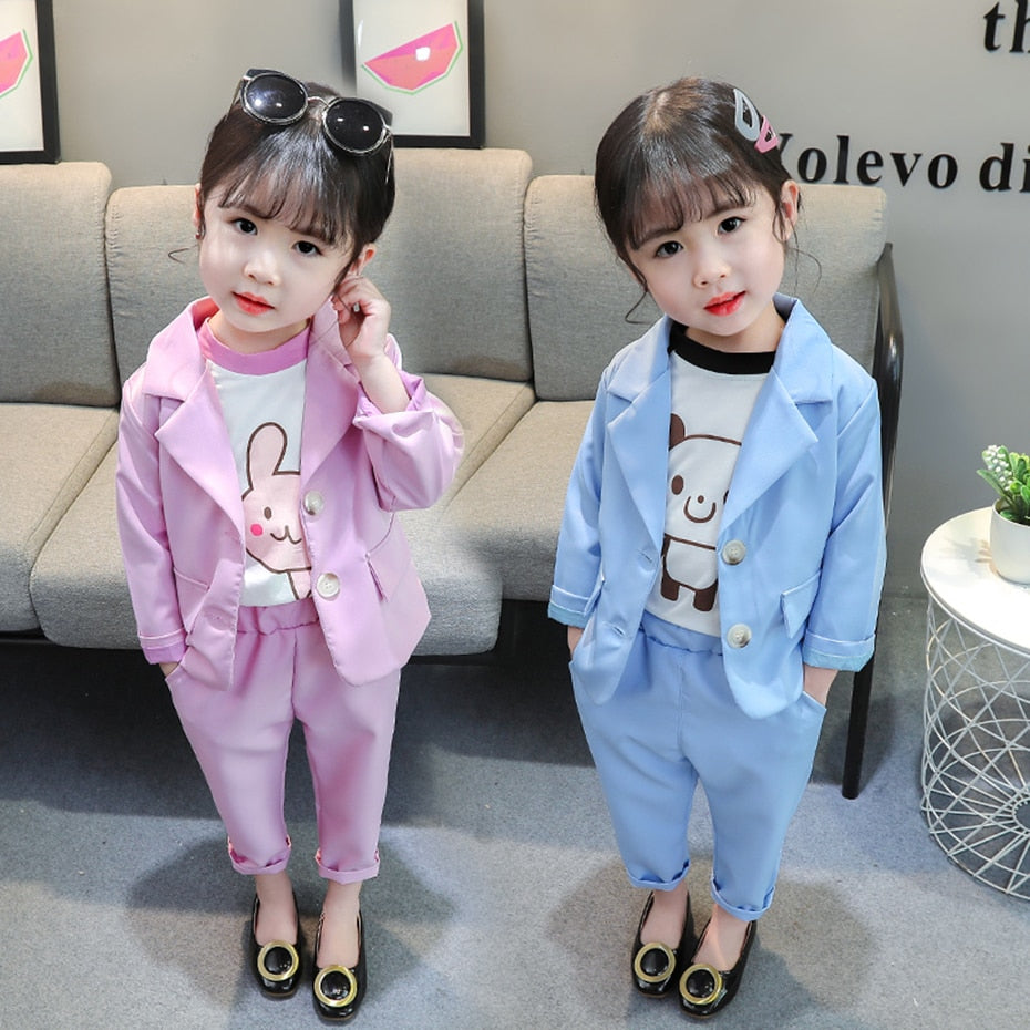 Girls Suit Set Solid Jacket + Pants Clothes For Girls Spring Autumn Girls Sets Clothing Casual Style Tracksuits For Children