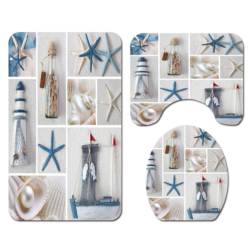 Non Slip Toilet Seat Cover Bath Mat Polyester Waterproof Shower Curtain Set Bathroom Carpet Home Decor Bathroom Foot Mat