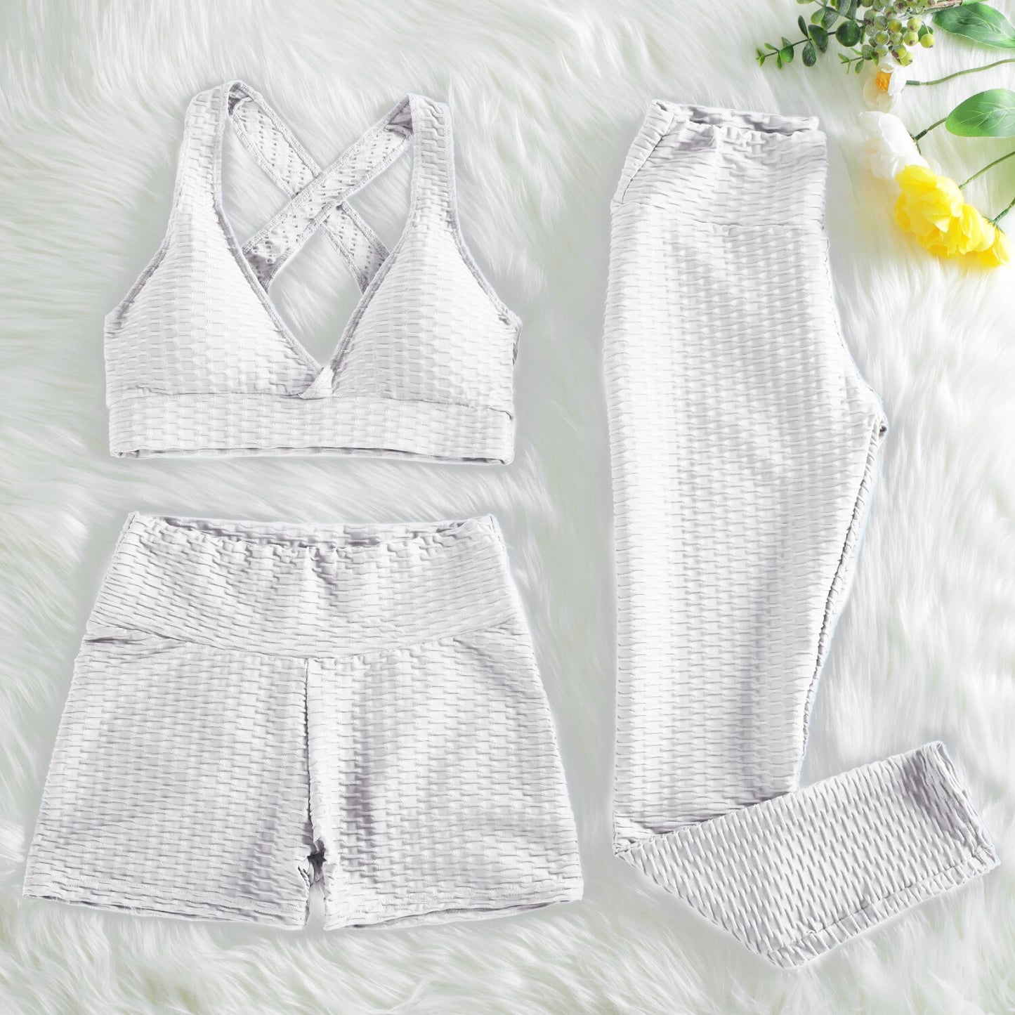 NORMOV Anti Cellulite 2/3PCS Long Seamless Yoga Set Gym Set Women Fitness High Waist Leggings Shorts Bra Skinny Sports Set Gym