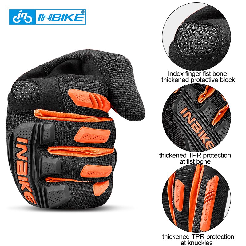 INBIKE Mountain Bike Gloves Thickened TPR Palm Pad Men&#39;s Woman Shockproof Full Finger Cycling Downhill MTB Bicycle Gloves MC020