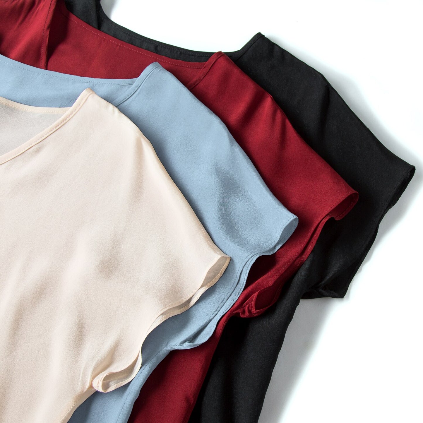 SuyaDream Women T shirt 100%REAL SILK Solid V Neck T Shirt Short Bat Sleeved Casual Shirts 2022 Summer Fall Bottomming Top