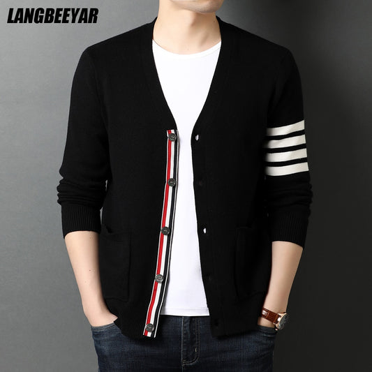 Top Grade New Autum Winter Brand Fashion Knitted Men Cardigan Sweater Black Korean Casual Coats Jacket Mens Clothing 2022
