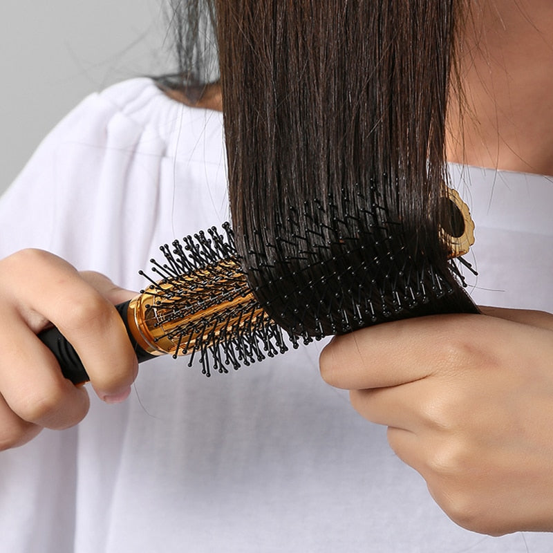 Hair Comb Scalp Massage Gold Plating Luxury Comb Hairbrush Nylon Women Curly Detangle Hair Brush Salon Hairdressing Styling Tool