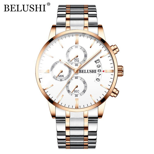 BELUSHI Mens Watches Full Steel Chronograph Waterproof Sport Quartz Watch Men Top Brand Luxury Wristwatches Relogio Masculino