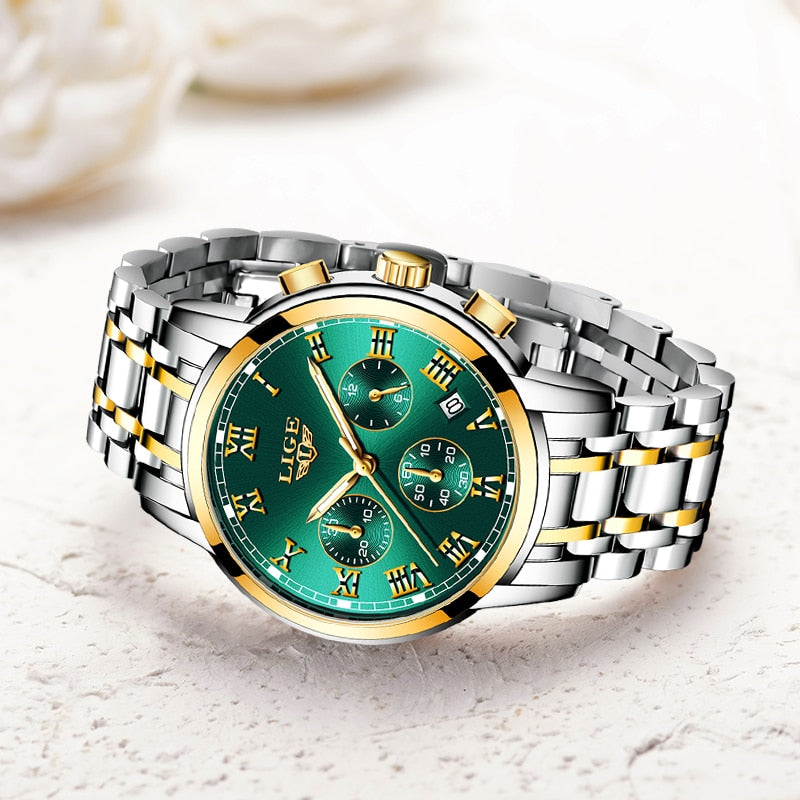 LIGE 2021 New Fashion Women Watches Ladies Top Brand Luxury Waterproof Quartz Clocks Watch Women Stainless Steel Date Gift Clock