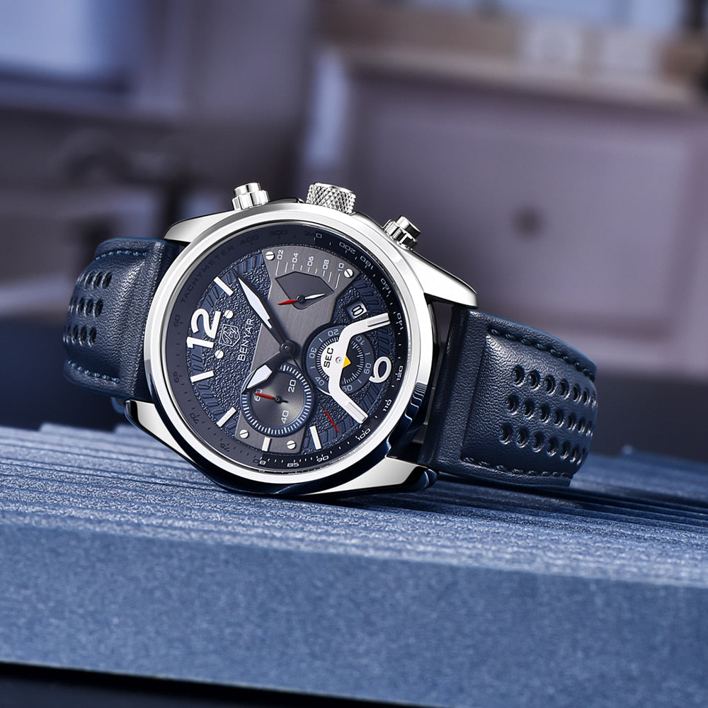 BENYAR 2021 New Men Watch Top Brand Waterproof Men Quartz Wristwatch Military Leather Watch Men Sports Chronograph Reloj Hombre