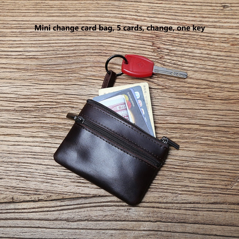 Genuine Leather Mini Coin Purse for MenTop Layer Cowhide Wallet Women Zipper Vintage Card Bag Short Lady Wallet Key Case NZPJ