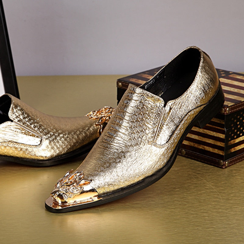 Shoes Men Classic Dress Loafers outdoor fashion Slip On Formal Leather Shoes For Men gold club party Business Shoes men