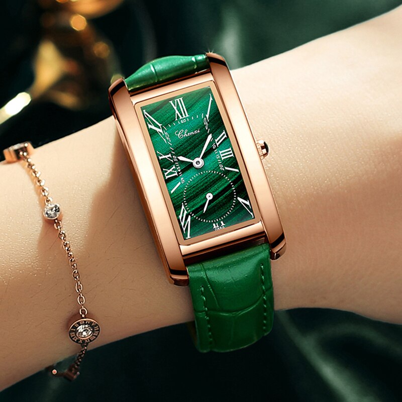 CHENXI Top Brand Luxury Women Elegant Quartz Watch Malachite Green Casual Waterproof Leather Ladies Wristwatch Relogio Feminino