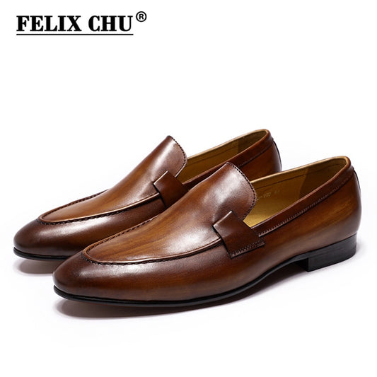 FELIX CHU Designer Fashion Mens Loafers Leather Handmade Black Brown Casual Business Dress Shoes Party Wedding Men&#39;s Footwear