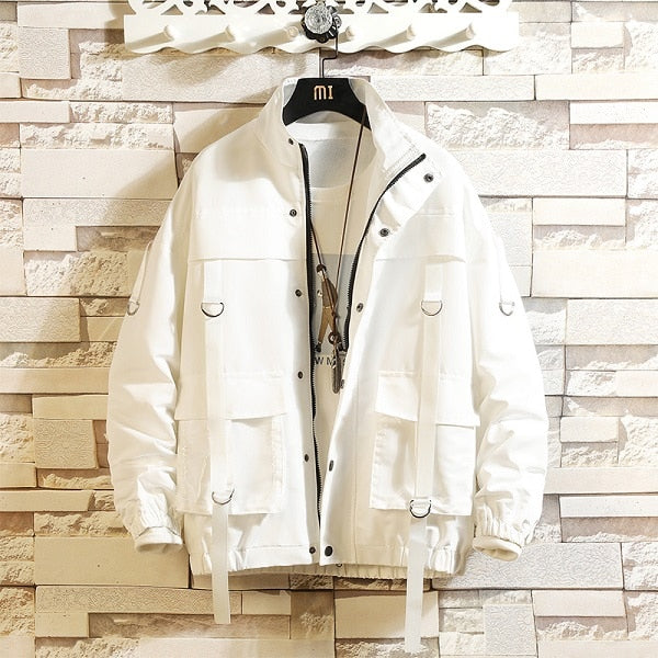 Men Military Bomber Jacket Ribbons Pockets New Spring Autumn Mens Streetwear Fashion Coat Casual Jackets Man Outwear