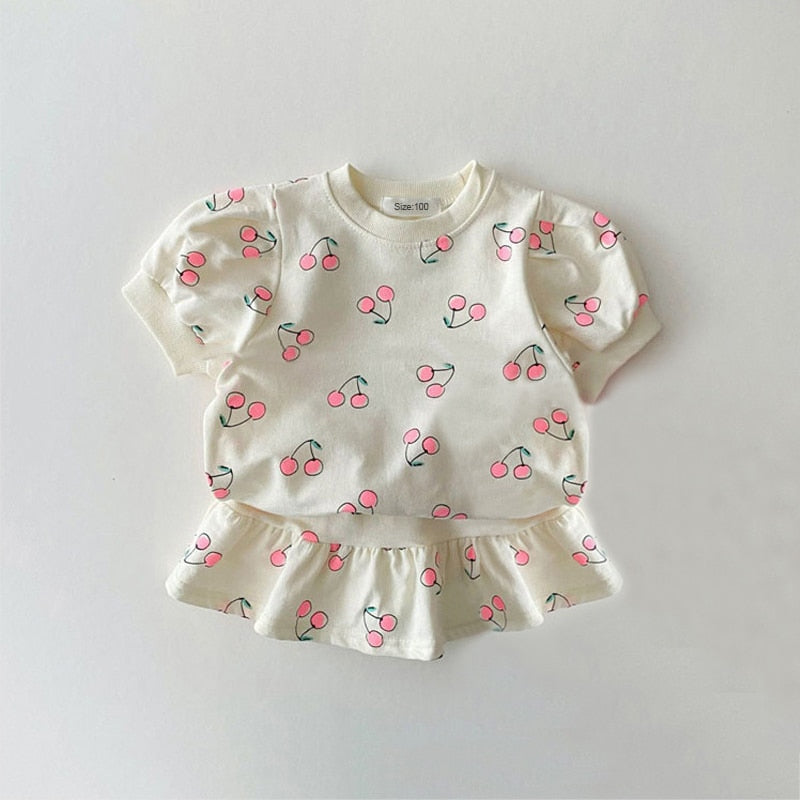 Fashion Girl Clothes Sets Summer Short Sleeve Sweatshirt Tops + Skirt 2Pcs for 1-5Y Kids Girl Clothing Sets Baby Clothes Outfits