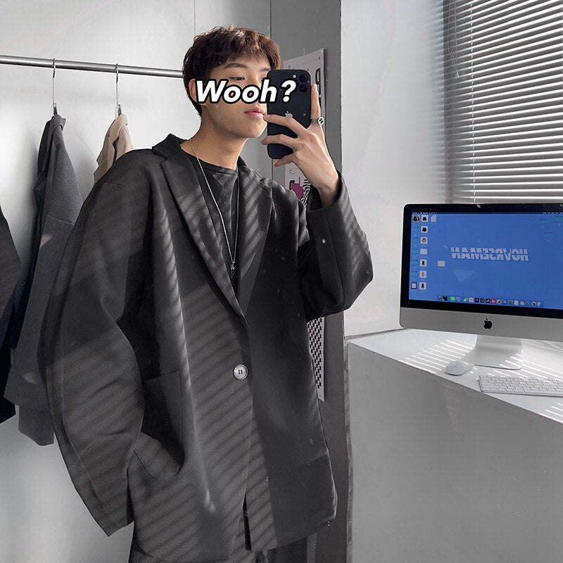 Korean-style Blazers Men Leisure Trendy Loose One Button Suit Jackets Male Daily Streetwear All-match Simple Suit-tops 5 Colors