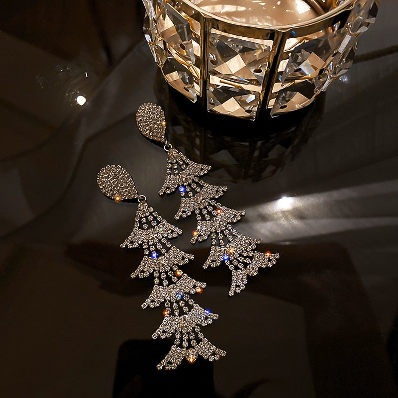 FYUAN Geometric Water Drop Crystal Earrings for Women Bijoux Long Tassel Rhinestone Dangle Earrings Statement Jewelry