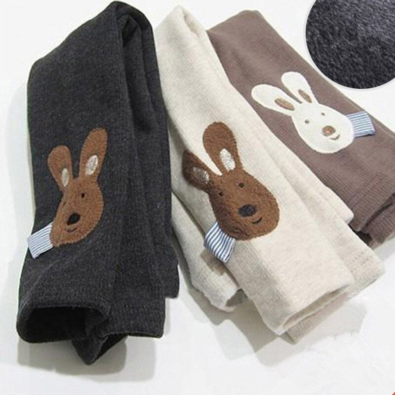 2022 Winter Warm 2 3 4 5 6 8 10 Years Children Cute Color Cartoon Patchwork Plus Velvet Thickening Leggings For Kids Baby Girls