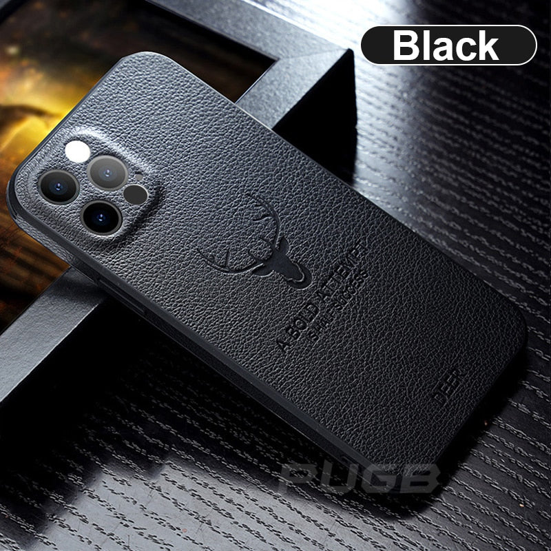 Luxury Leather Case For iPhone 14 11 12 13 Pro Max Mini 13pro 12pro X XR XS Full Camera Protective Deer Pattern Shockproof Cover