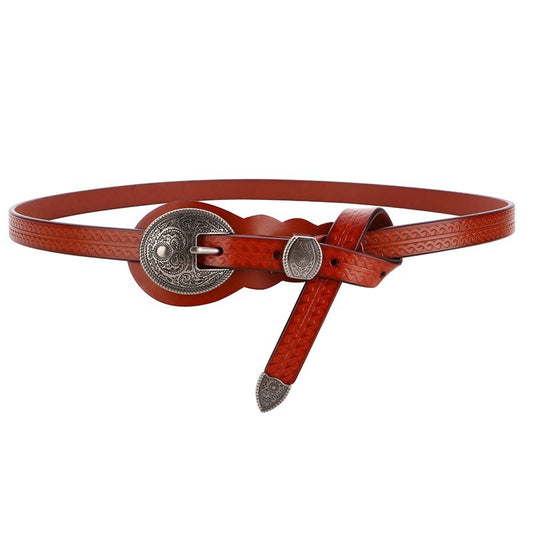 RAINIE SEAN Vintage Belts for Women Cowskin Waist Belt Real Leather Brown Rivet High Quality Brand Women Belt 105cm 110cm 115cm