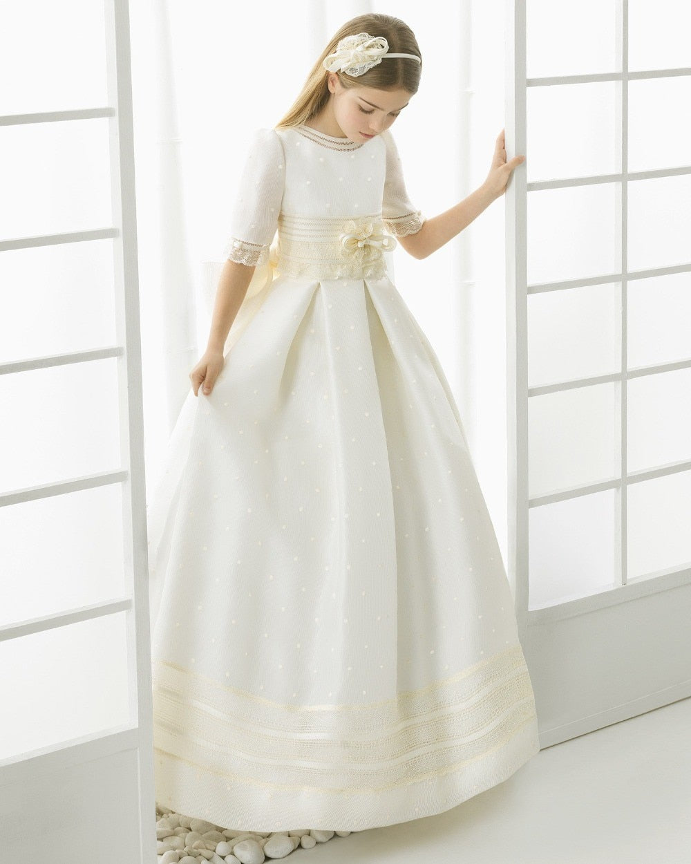 Kids Flower Girl Dresses Bow Satin Floor-Length Girls Pageant Dresses First Communion Dresses For Girls Vestidos De Comunion