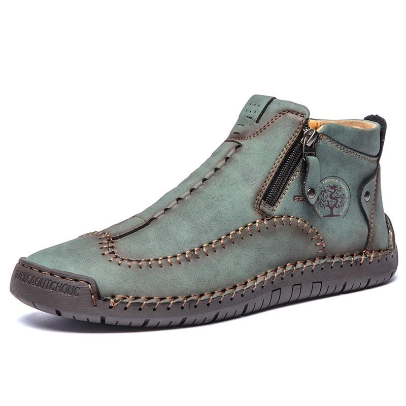 Spring Leather Men Short Boots Autumn Lace-up Flats Medium-top Shoes Outdoor Male Breathable Casual Shoes Handmade Men&#39;s Boots