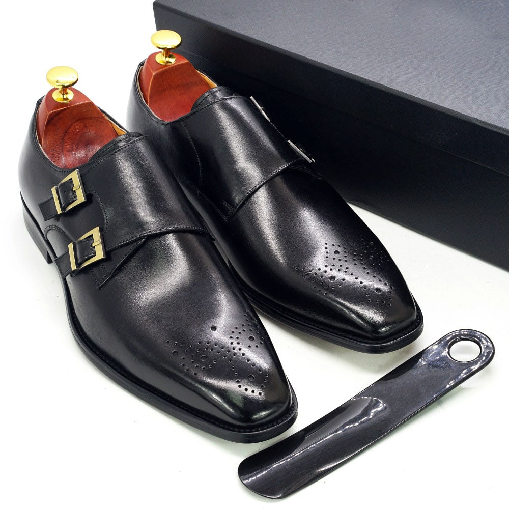 Size 6-13 Classic Monk Strap Buckle Strap Mens Dress Shoes Calf Genuine Leather Handmade Luxury Brogue Formal Shoes for Men