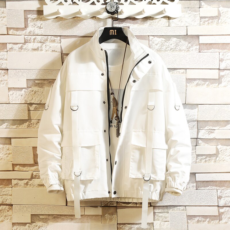 Men Military Bomber Jacket Ribbons Pockets New Spring Autumn Mens Streetwear Fashion Coat Casual Jackets Man Outwear