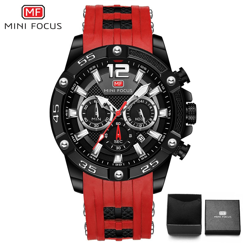 MINI FOCUS Men Sport Watch Chronograph Silicone Straps Quartz Army Military Men&#39;s Date Watches Male Clock Hour Relogio Masculino