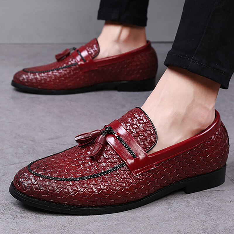 Large Size 38-48 Tassel Plaid Men New Loafers Weaving Comfortable Soft Mens Leisure Leather Shoes 2020 Fashion Sapato Masculino