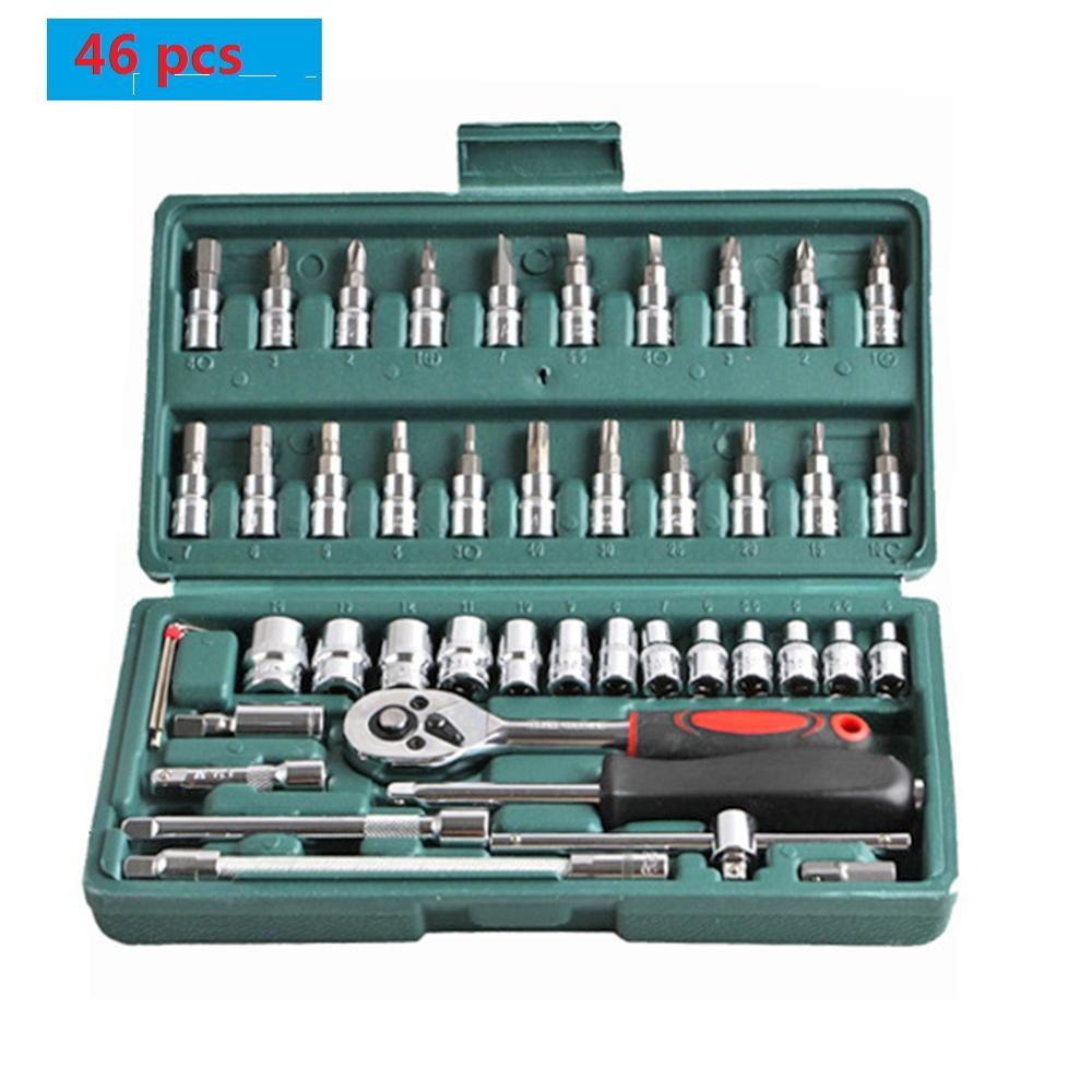46pcs Tool Sets Car Repair Tool Kit Wrench Set Head Ratchet Pawl Socket Spanner Screwdriver Professional Metalworking Tool Kit