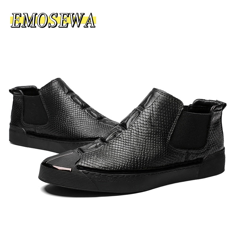 New Brand Man Casual Shoes Autumn Mens Genuine Leather Handmade High Tops Male Sneakers Men Hip-hop Tide Rubber Wear Resistant