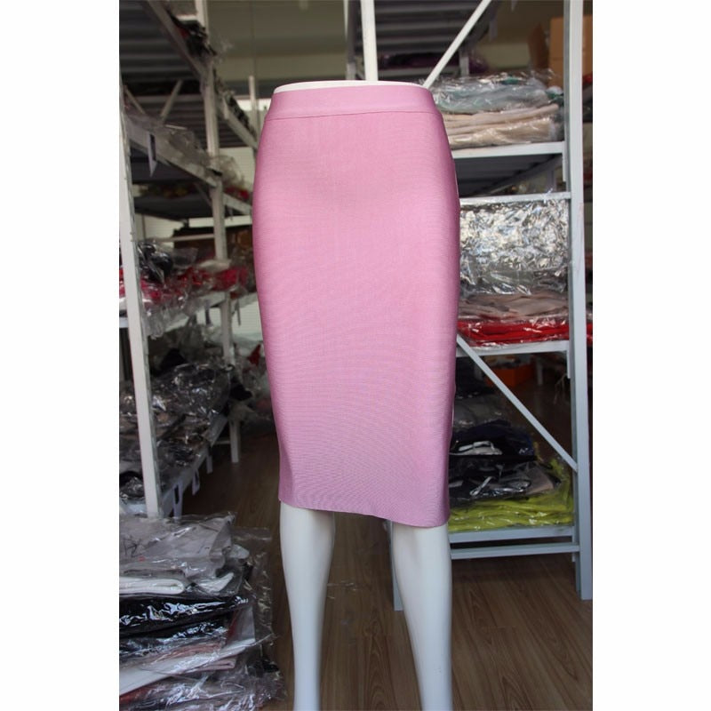 16 Colors High Quality Tight Pink Green Black Rayon Knee Length Bandage Skirt Night Club Party Skirt