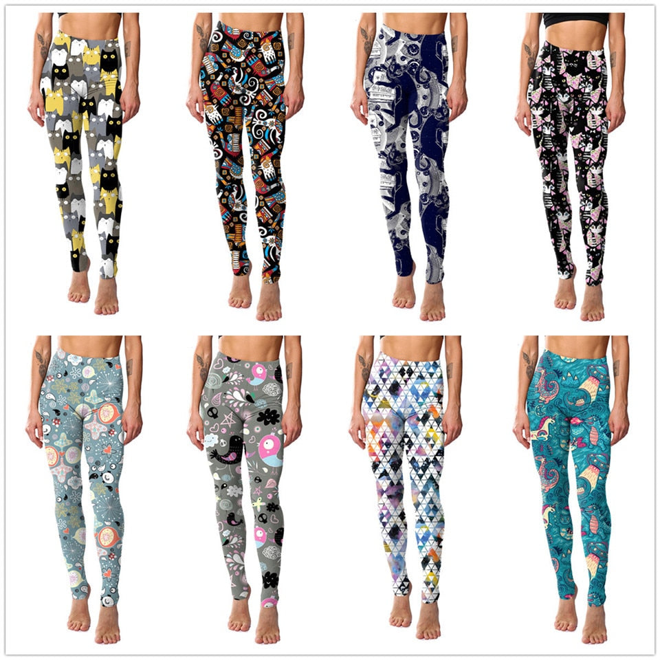 2021 New Cartoon Fitness Women Leggings Cat Print Elastic Leggins High Quality Polyester Plus Size Ankle-Length Pants Leggings