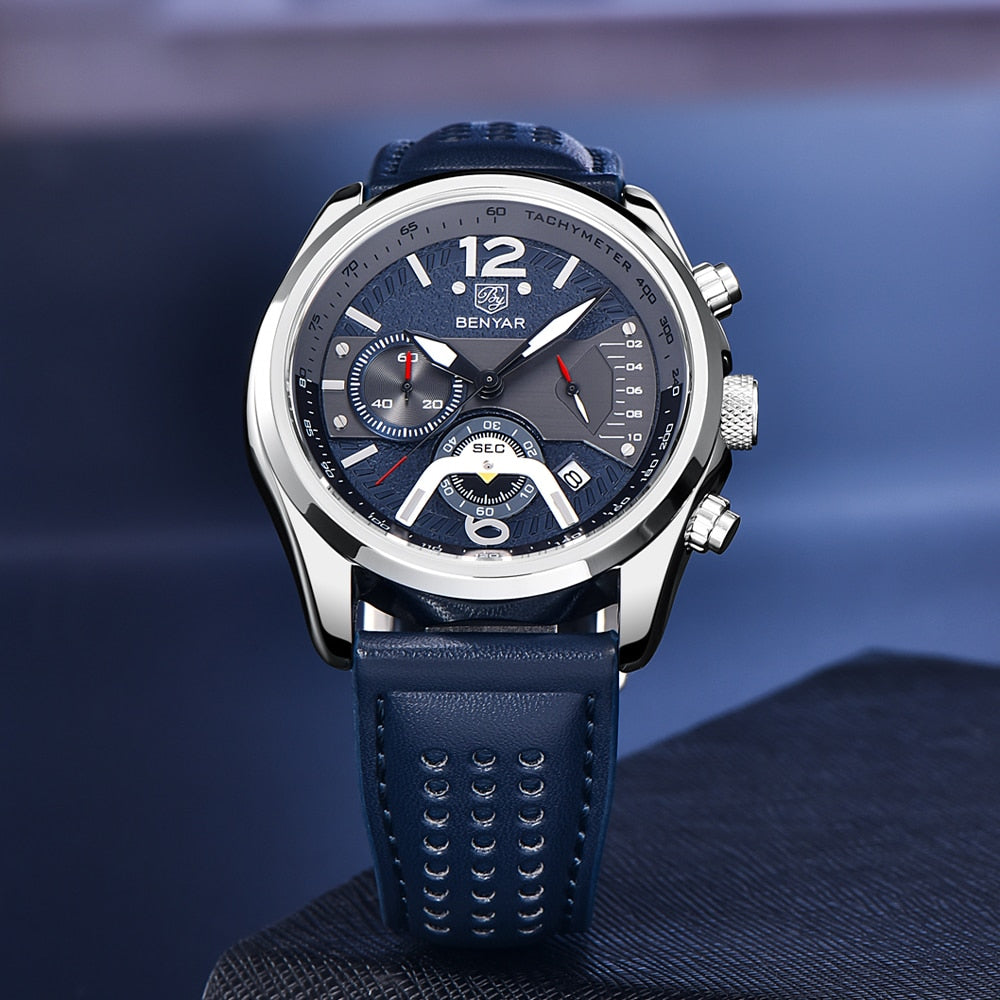 BENYAR 2021 New Men Watch Top Brand Waterproof Men Quartz Wristwatch Military Leather Watch Men Sports Chronograph Reloj Hombre