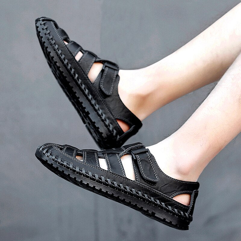 New Summer Genuine Leather Roman Men&#39;s Sandals Business Casual Shoes Outdoor Beach Wading Slippers Men&#39;s Shoes Big Size 38-48