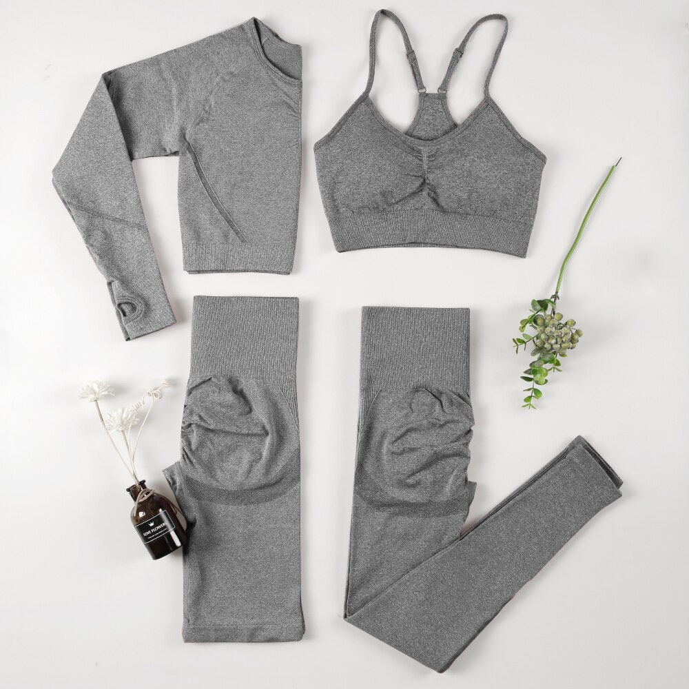 NORMOV Yoga Sets 2/3/4 Pieces Sports Seamless Fitness Suits Gym Sexy Sets 2021 Long Short Women Set Workout Sportswear