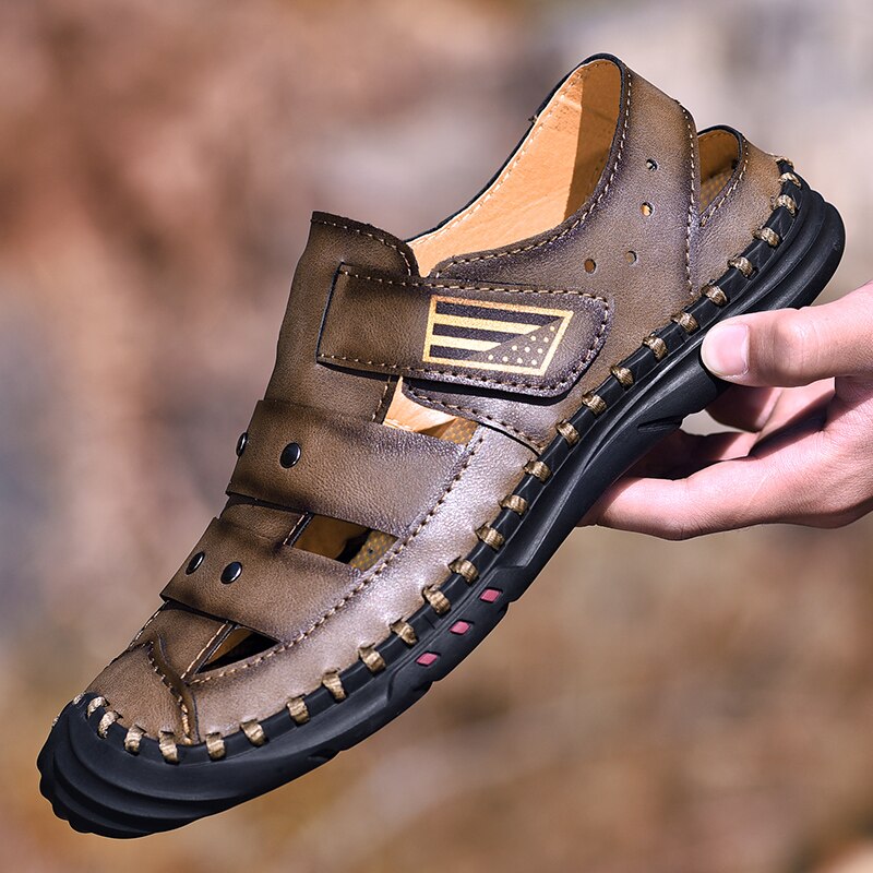 Summer Sandals for Men Fisherman Leather Adult Outdoor Hiking Beach Flat Slip on Handmade Fashion Comfortable Breathable Soft