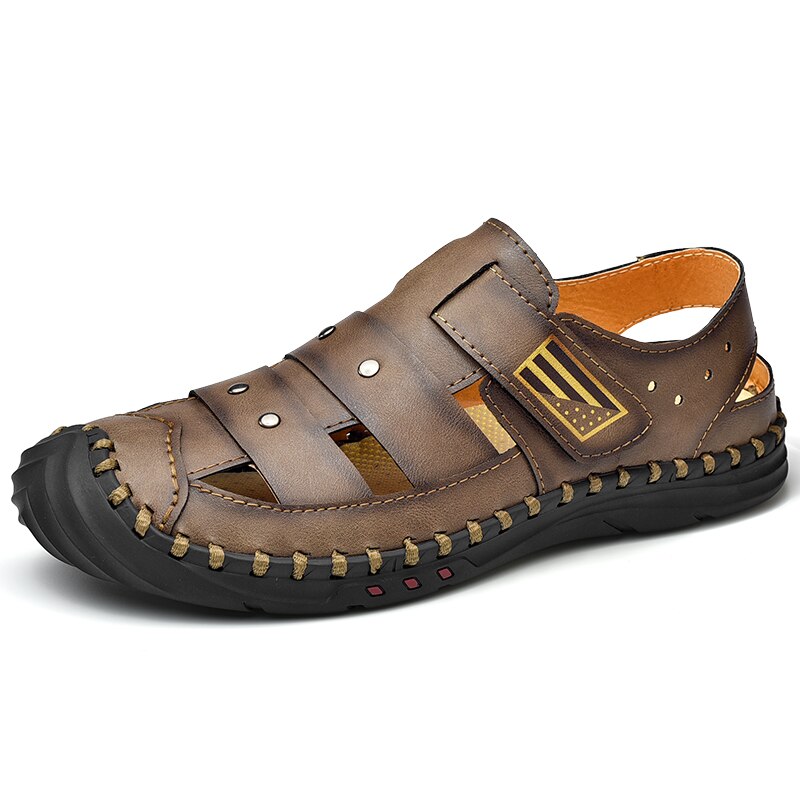 Summer Sandals for Men Fisherman Leather Adult Outdoor Hiking Beach Flat Slip on Handmade Fashion Comfortable Breathable Soft