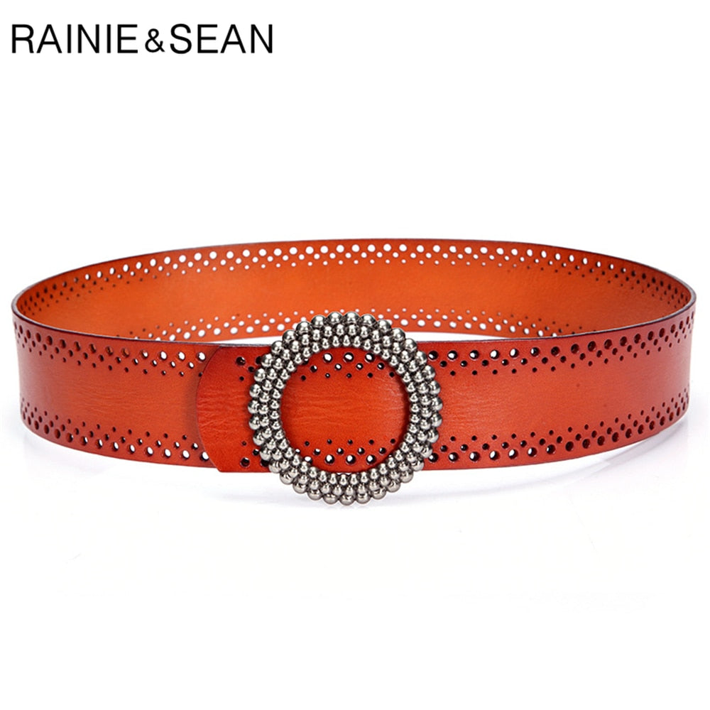 RAINIE SEAN Blackish Green Women Belt No Hole Ladies Belts for Dresses Real Leather High Quality Apparel Accessories 100cm
