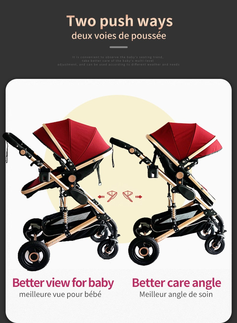 Luxurious Baby Stroller 3 in 1 Portable Travel Baby Carriage Folding Prams Aluminum Frame High Landscape Car for Newborn Baby
