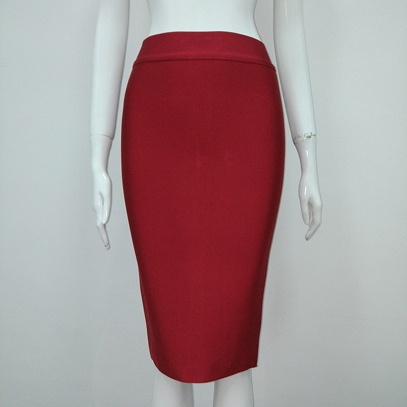 16 Colors High Quality Tight Pink Green Black Rayon Knee Length Bandage Skirt Night Club Party Skirt
