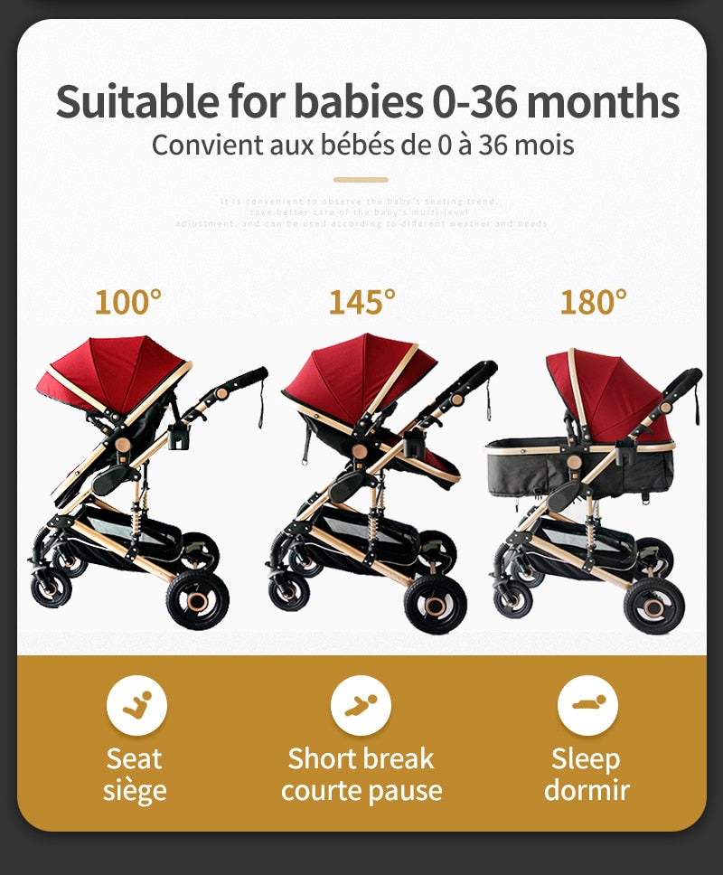 Luxurious Baby Stroller 3 in 1 Portable Travel Baby Carriage Folding Prams Aluminum Frame High Landscape Car for Newborn Baby